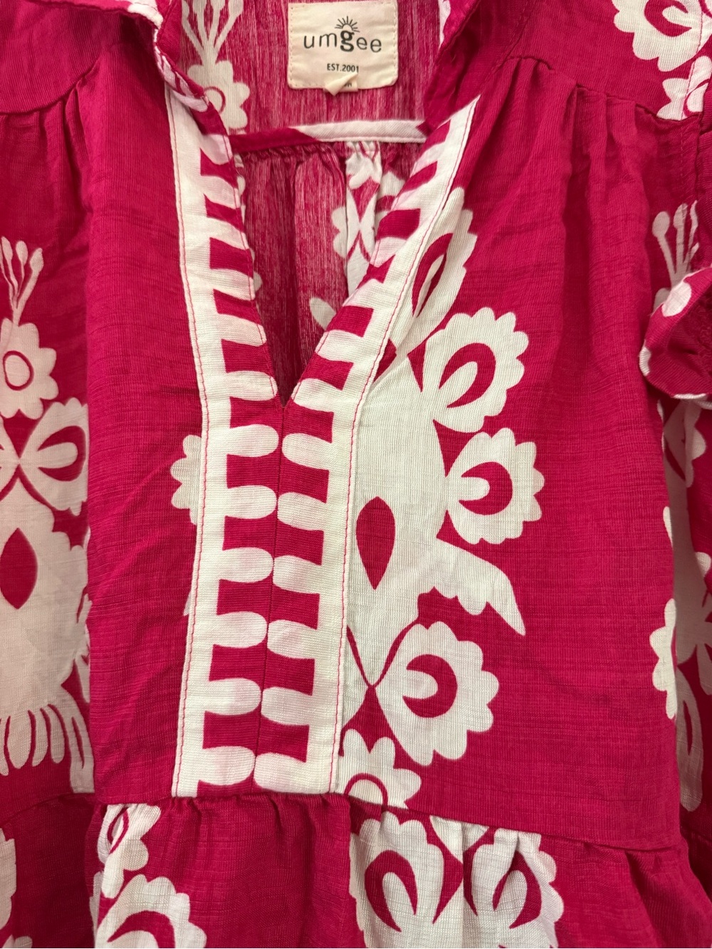 Umgee Fuchsia & White Embroidered Ruffle Blouse - Picture 3 of 5